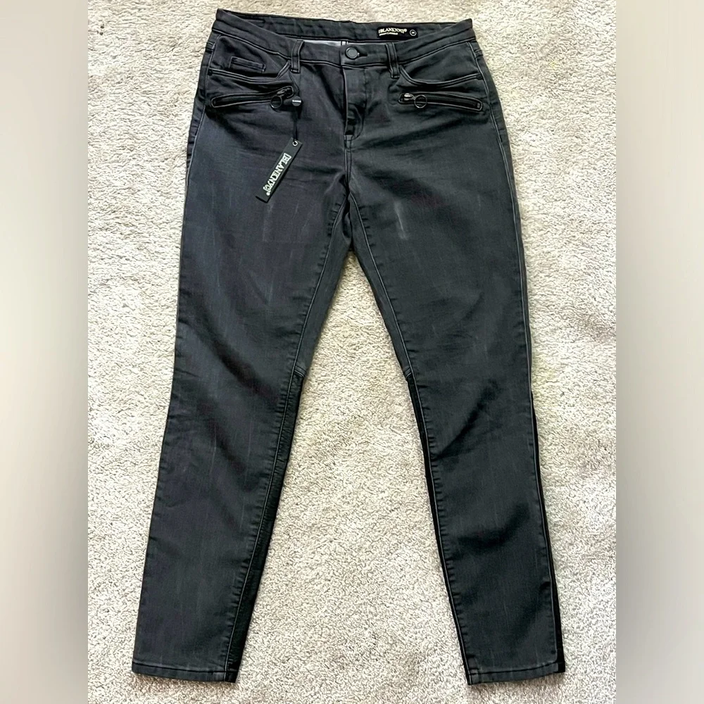 NWT BLANK NYC Skinny Classique Black faux leather Embellished Jeans 29 NEW - Picture 3 of 6
